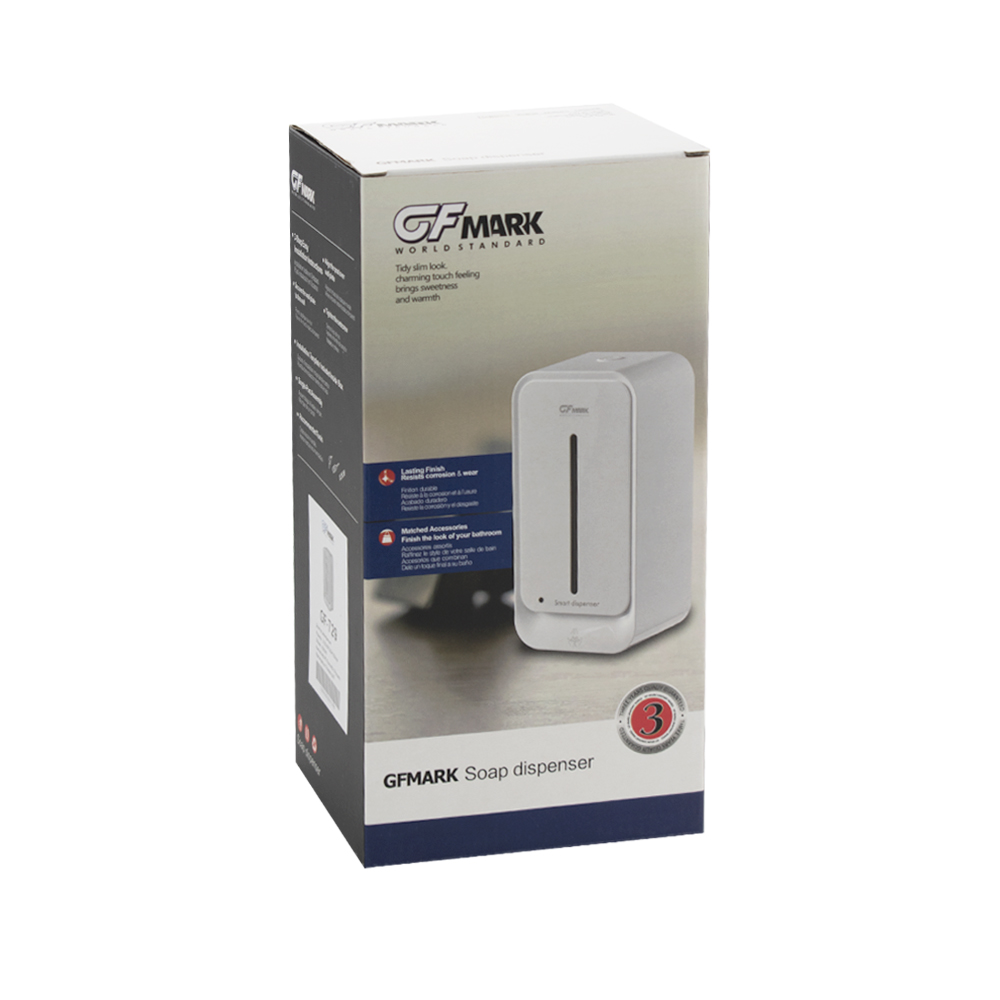 GFmark - Дозатор СЕНСОРНЫЙ, ДЕЗИНФЕКЦИЯ, заоваленный, пластик АБС, БЕЛЫЙ, с полоской, 1000 мл, код: 728  - Вид №2