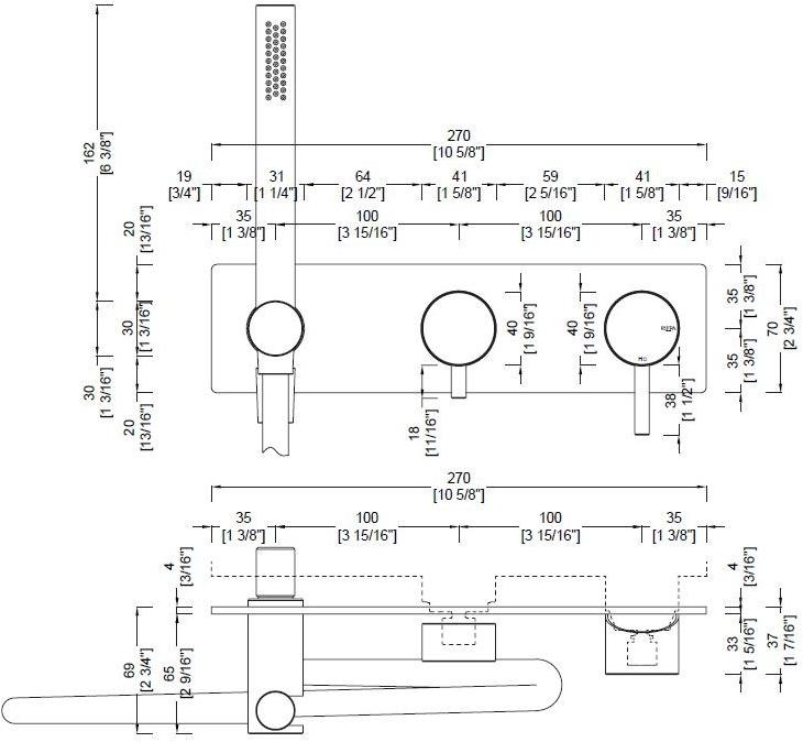RIFRA Смеситель для душа / ванны настенный с переключателем и ручным душем Forty 1210181/2 - Вид №1
