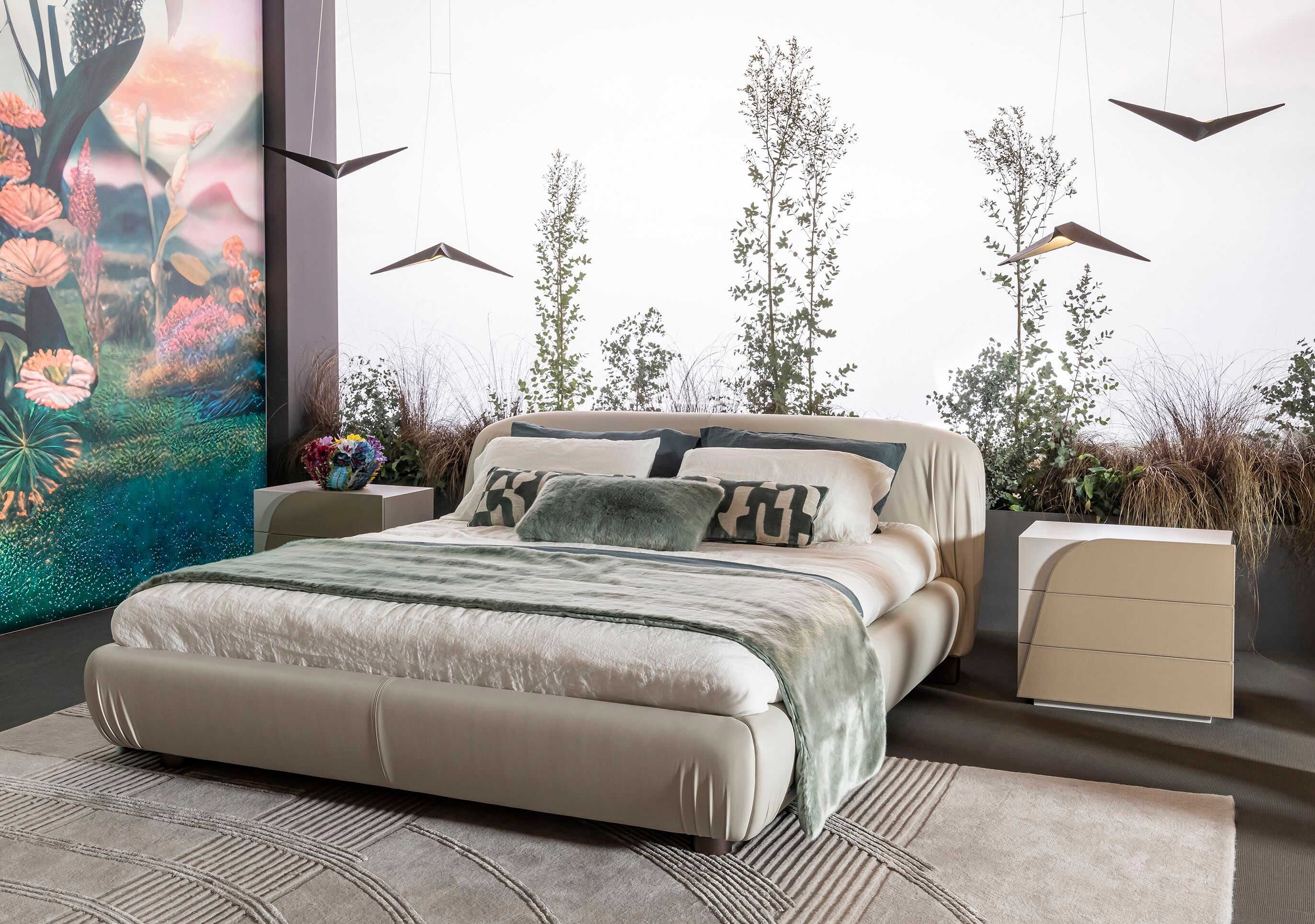 Прямоугольная прикроватная тумбочка с кожаной обивкой и ящиками Bizzotto Italia ARCH-00088241 - Вид №1