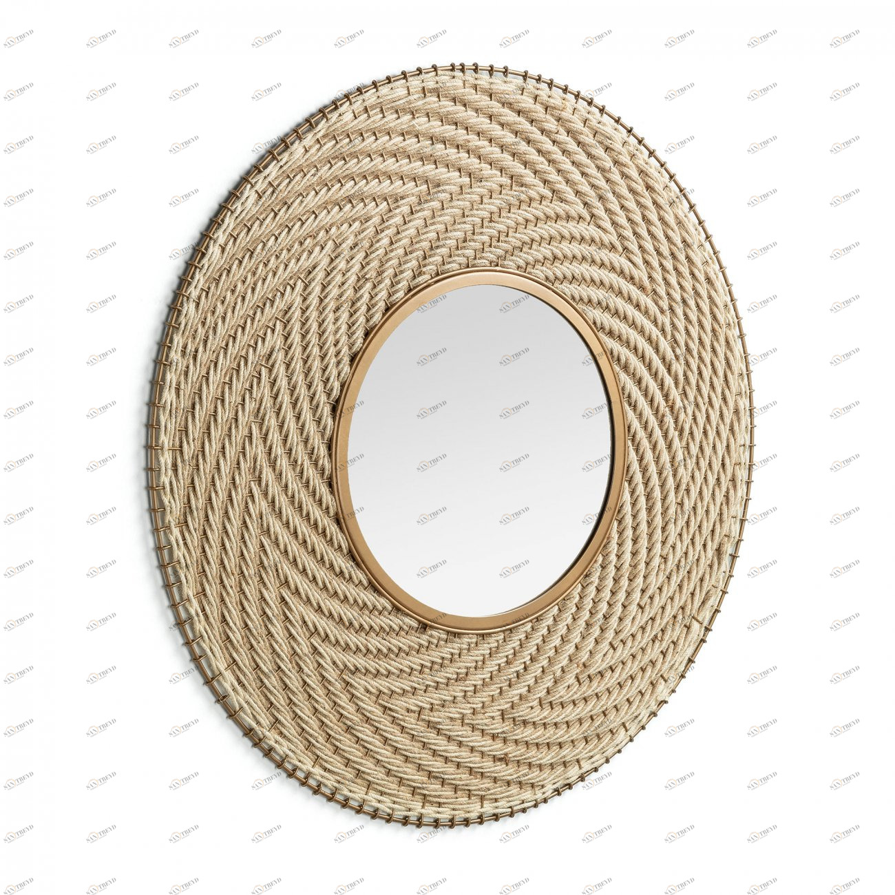 Зеркало в плетеной раме круглое Klevin от La Forma LA FORMA ДИЗАЙНЕРСКИЕ 321480 Латунный;белый 