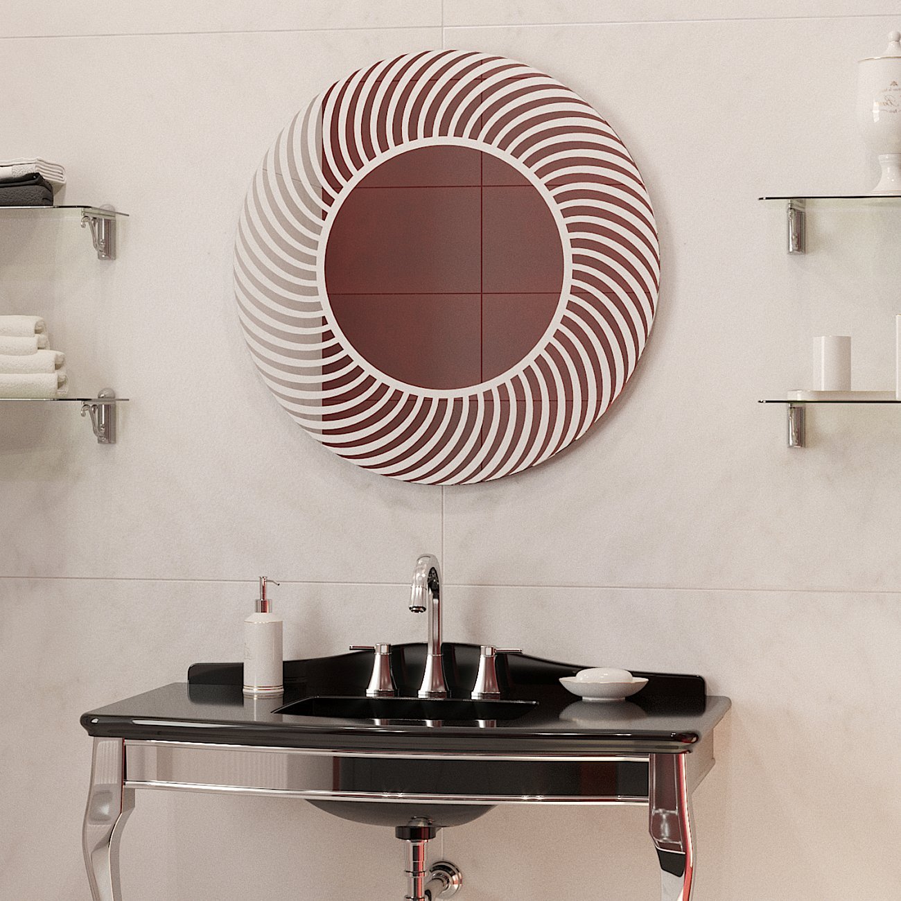 Зеркало круглое с белым принтом "Спэл" GRAUM ДИЗАЙНЕРСКИЕ 304133 Зеркальный  - Вид №1