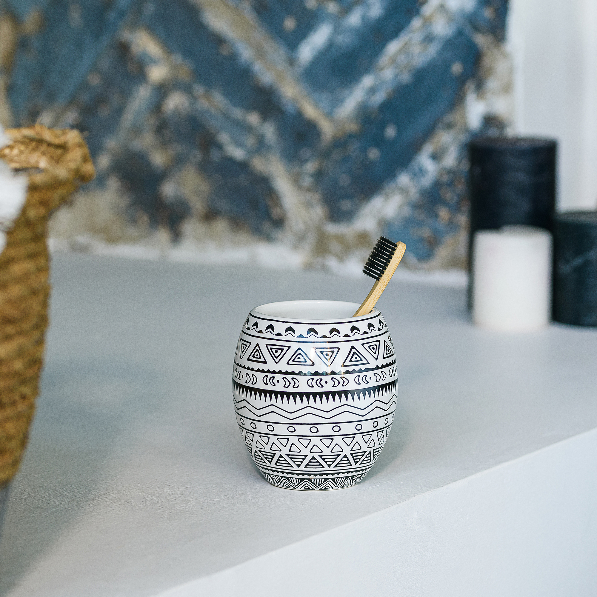 83425119 Стакан для зубных щёток керамика цвет белый/чёрный Nomads STLM-0041242 MOROSHKA  - Вид №5