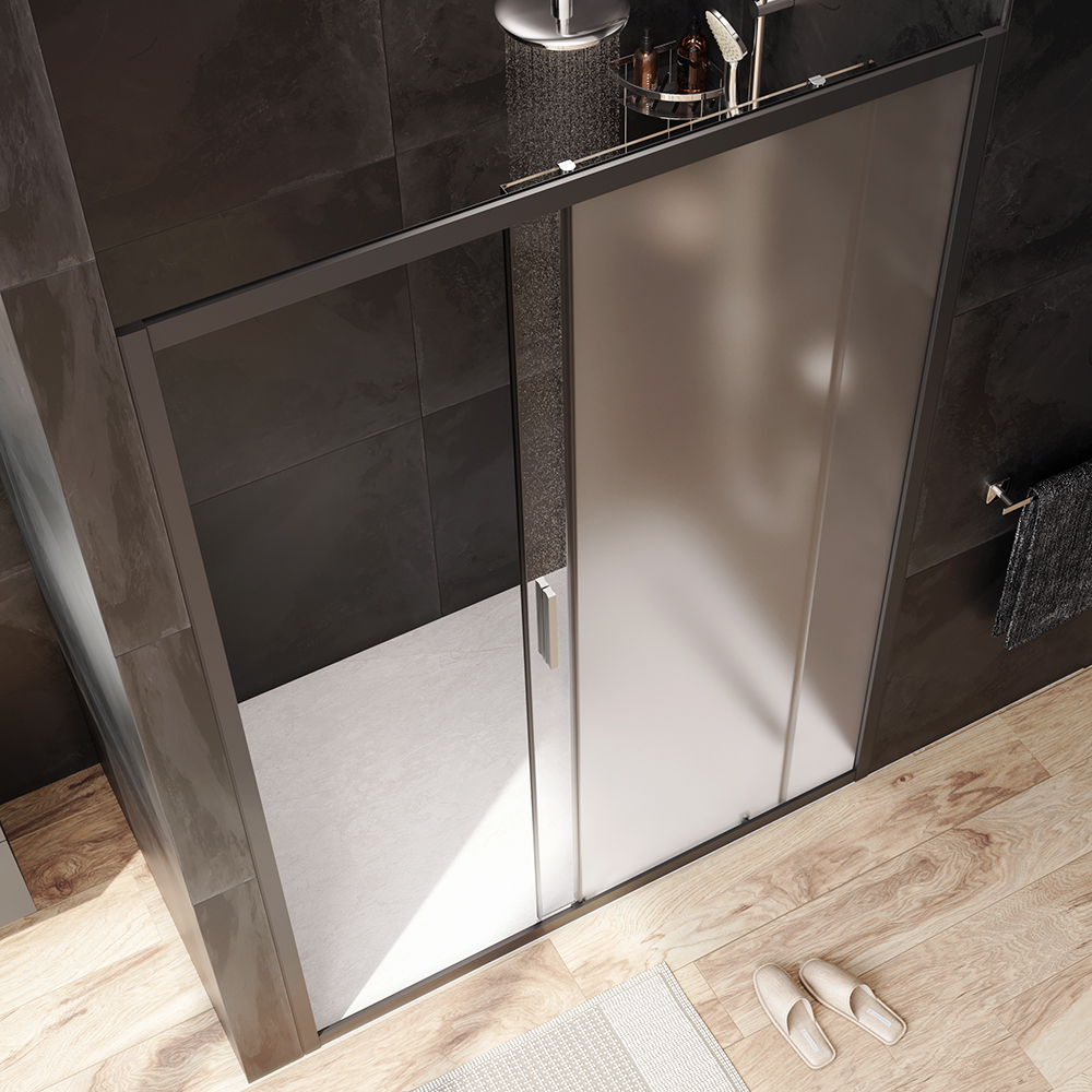 W90G-140-1-195BM Solo Дверь душевая 140х195 стекло матовое профиль черный матовый AM.PM Gem - Вид №1