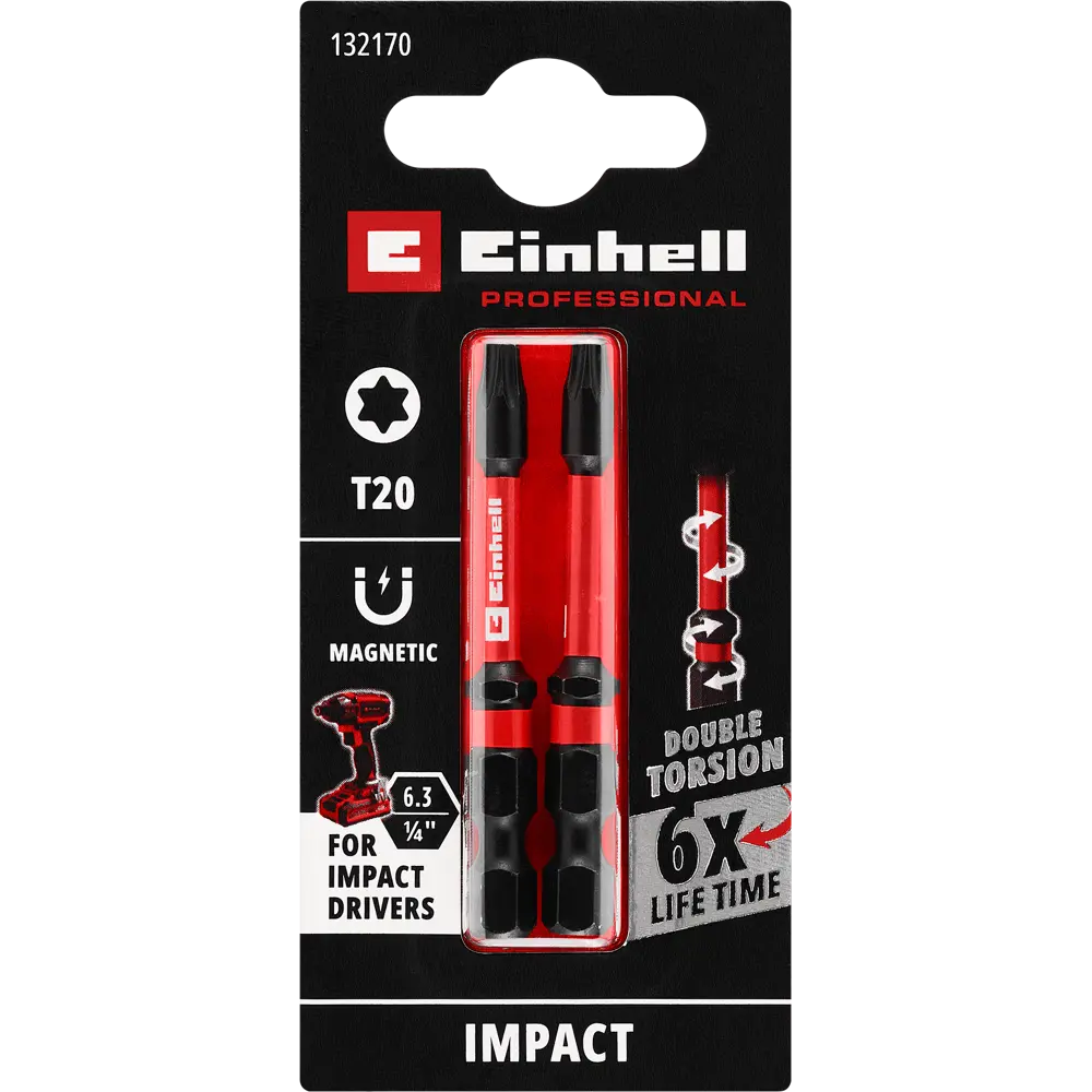 Бита ударная магнитная Einhell 132170 T20x60 мм, 2 шт. 89445598 STLM-2019117 