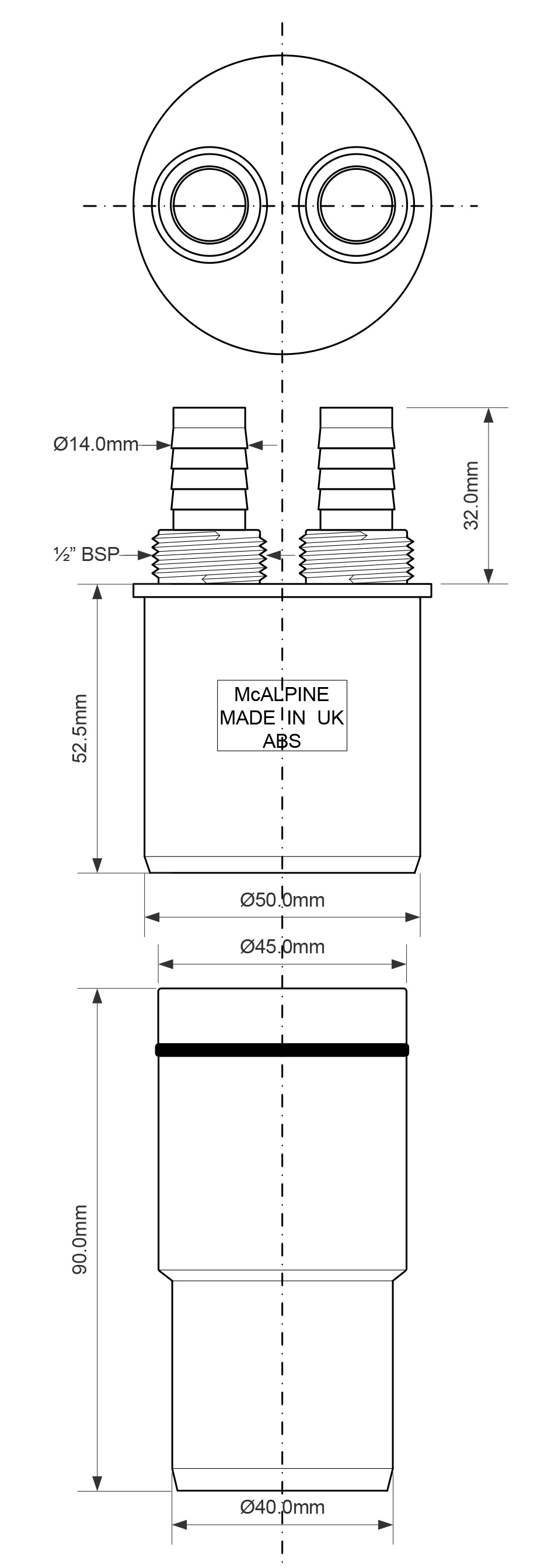 Адаптер McALPINE для слива с двумя выходами ø40мм белый 82422818 STLM-0027108 - Вид №3