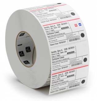 3007204-T Label, paper, 57x102mm; thermal transfer, z-select 2000t, coated, permanent adhesive, 25mm core, perforation (700 labels per roll) Zebra Santreyd 