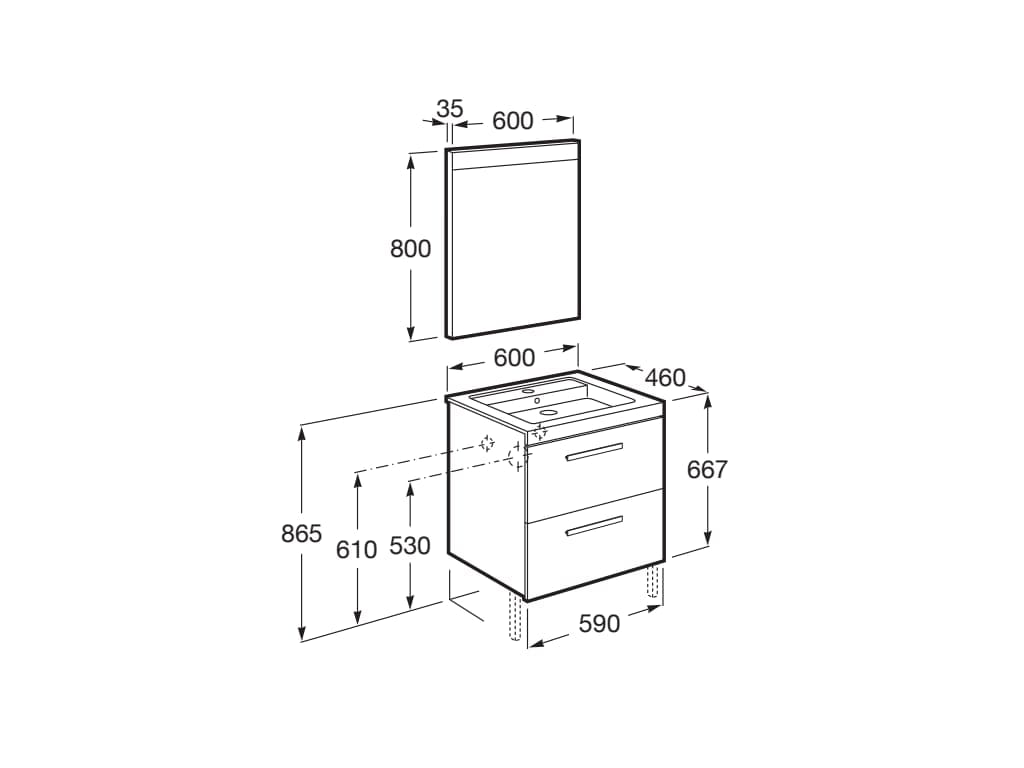 Подвесной шкаф для умывальника с зеркалом Roca Prisma ARCH-00012351 - Вид №23