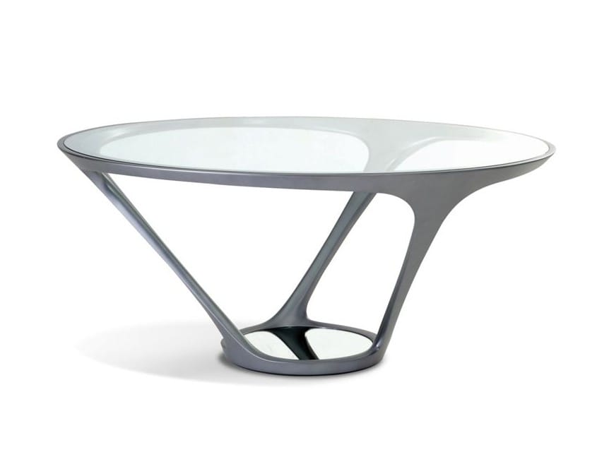 Круглый обеденный стол из стали и стекла ROCHE BOBOIS Les Contemporains ARCH-00118827