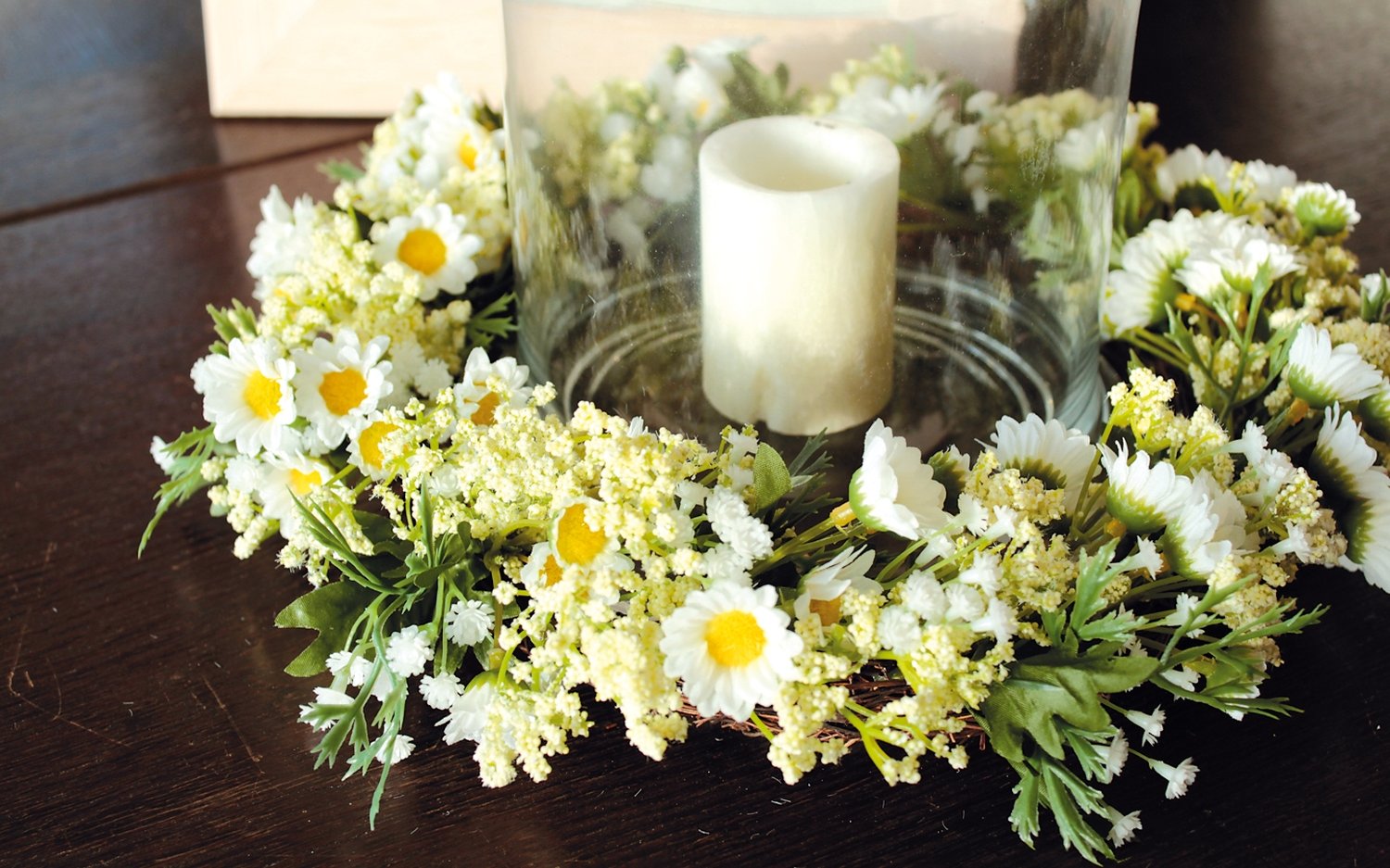 3168 778 a3 Искусственный венок 'ромашка / гипсофила' на ротанге, Ø 32 см, бежево-белый H-andreas  - Вид №2