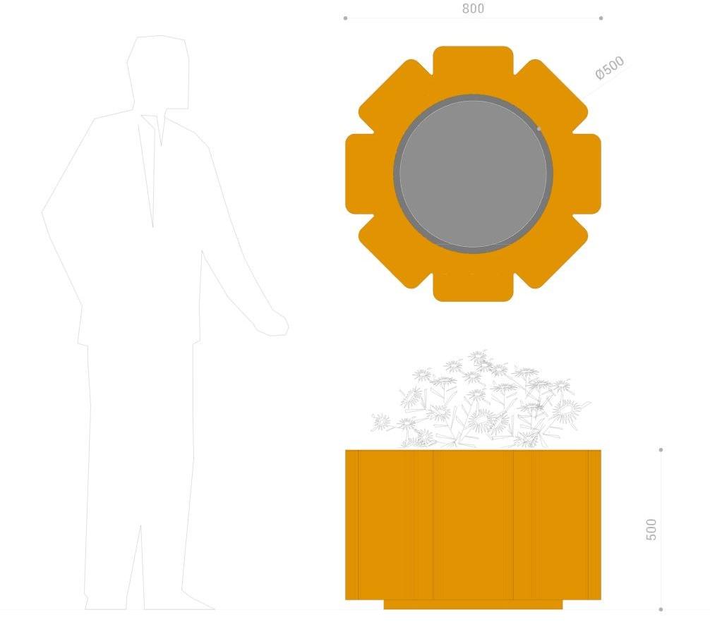 DIMCAR Низкая кашпо для общественных мест из оцинкованной стали Flora G465-bis - Вид №2