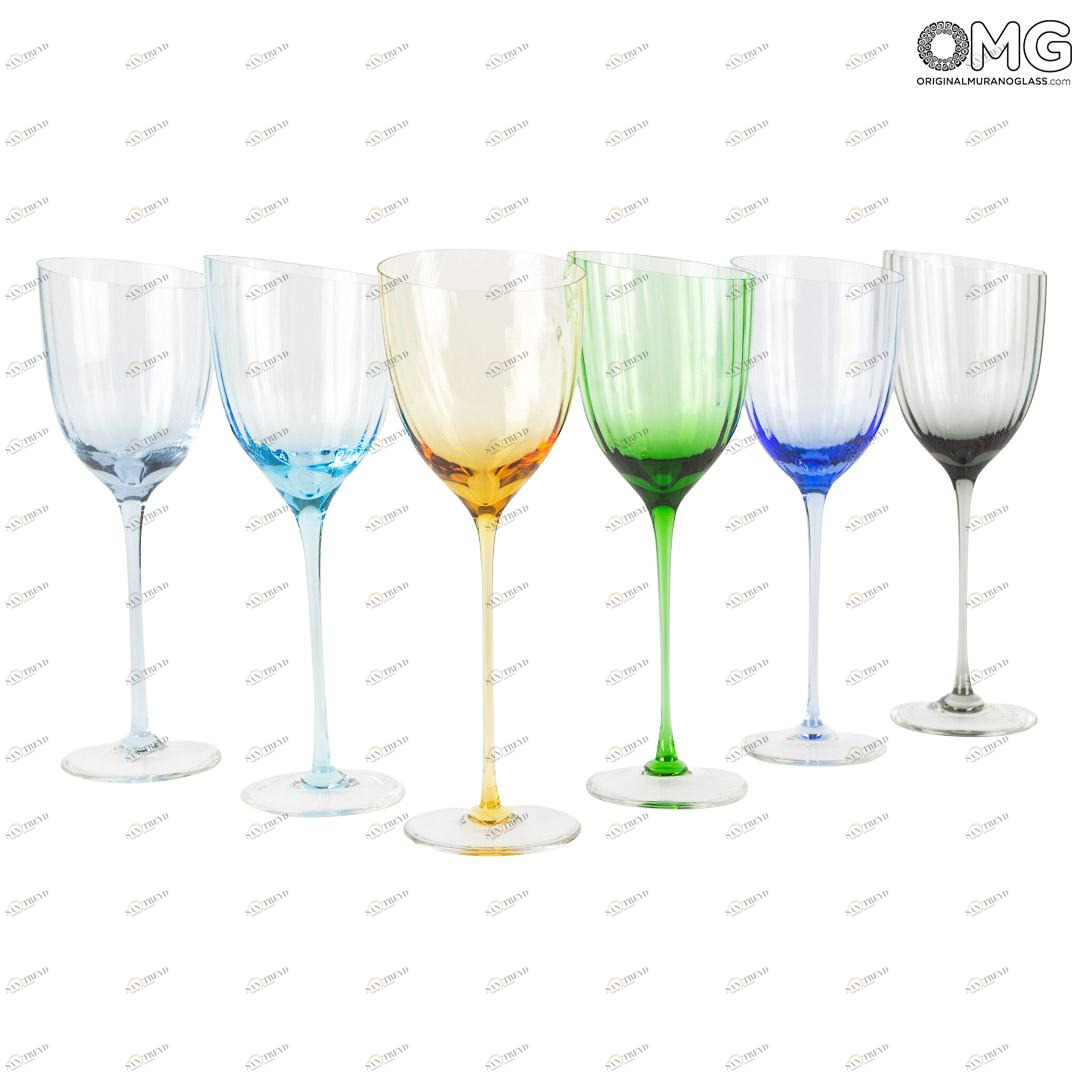 2765 ORIGINALMURANOGLASS Ассиметричные бокалы для вина - набор из 6 бокалов - Original Murano Glass OMG 7 см 