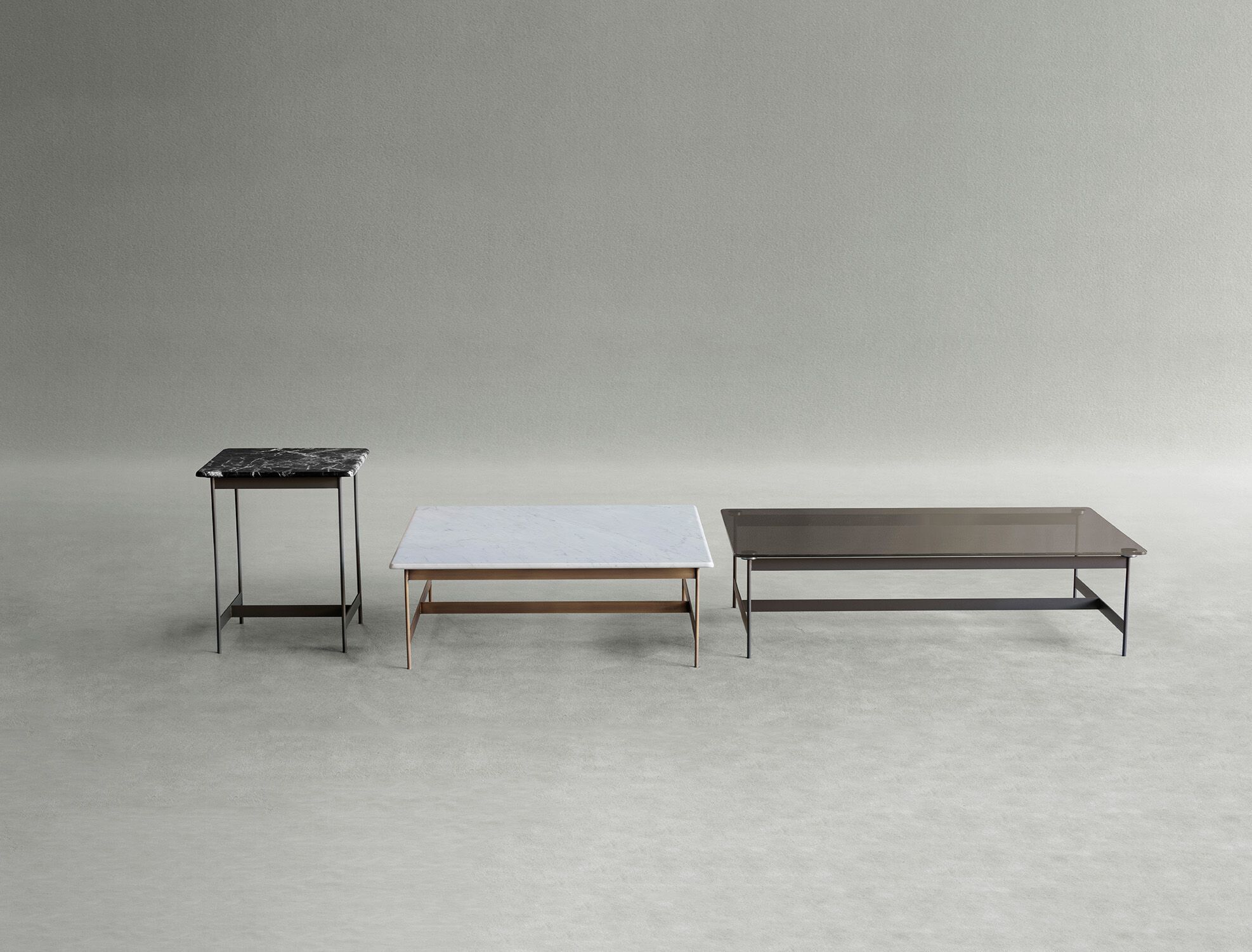 Низкий металлический прямоугольный журнальный столик с мраморной столешницей Potocco Little T ARCH-00059659 - Вид №1