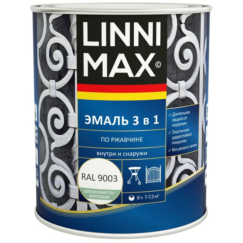 Грунт-эмаль по ржавчине 3 в 1 Linnimax цвет белый полуматовый 0.75 л STLM-2082635 - Вид №1