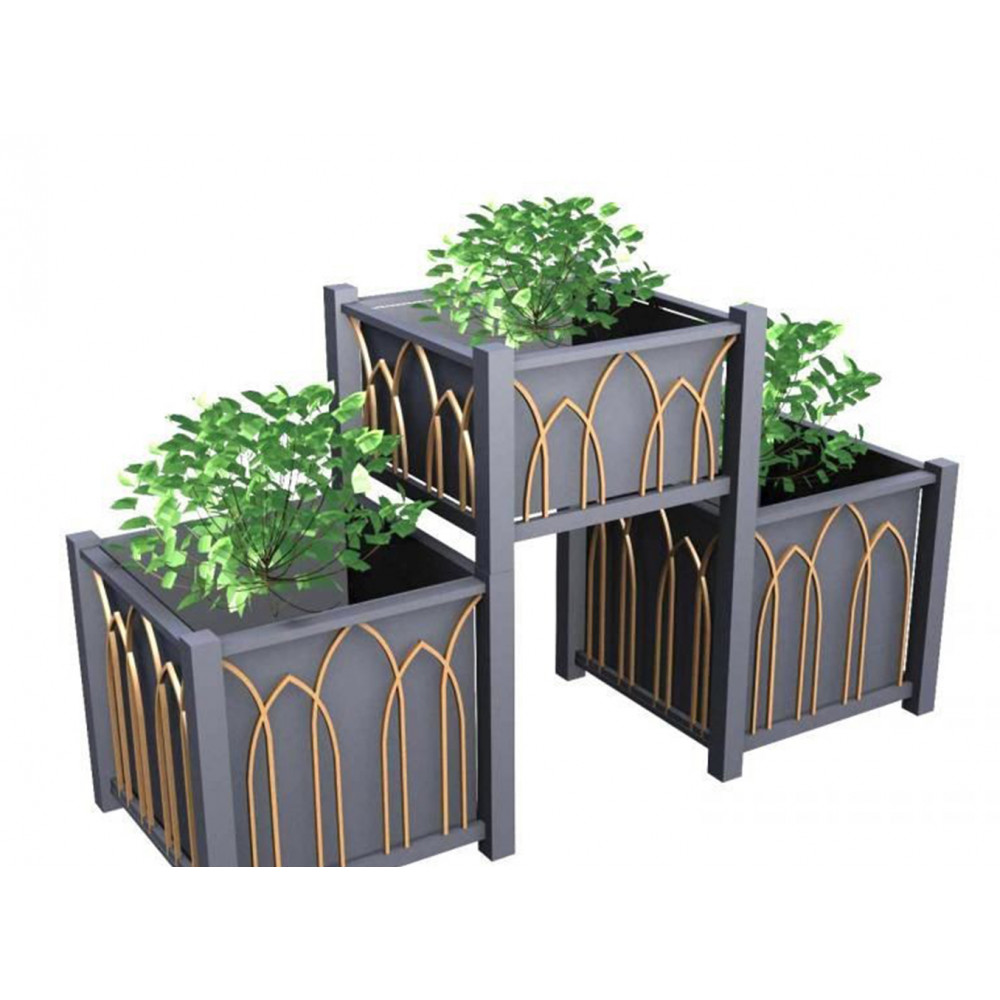 13947 Готтика квадро 3, цветочница, кашпо с отделкой деревом LAB.Space  - Вид №1