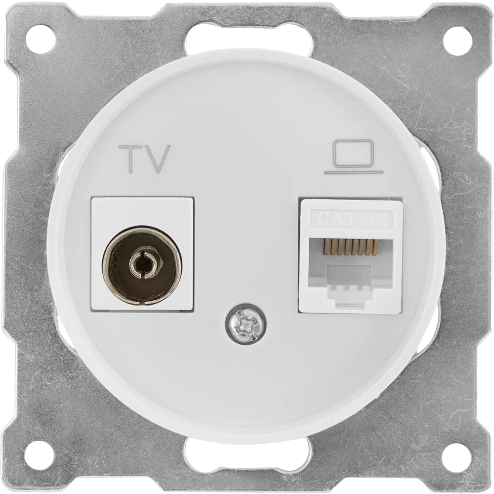 Розетка двойная антенна/компьютер TV/RJ45 кат.5e встраиваемая Onekeyelectro 1E20811300 цвет белый Florence STLM-2181027