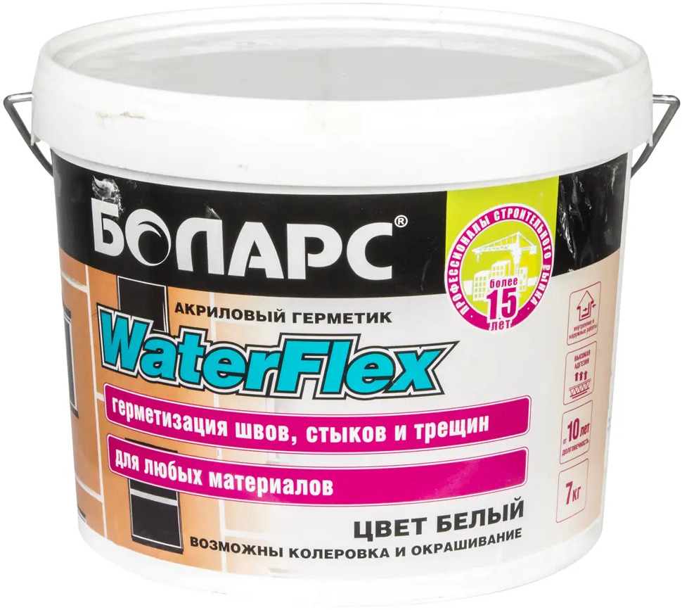 БОЛАРС WaterFlex - универсальный акриловый герметик для швов 7 кг 16843310