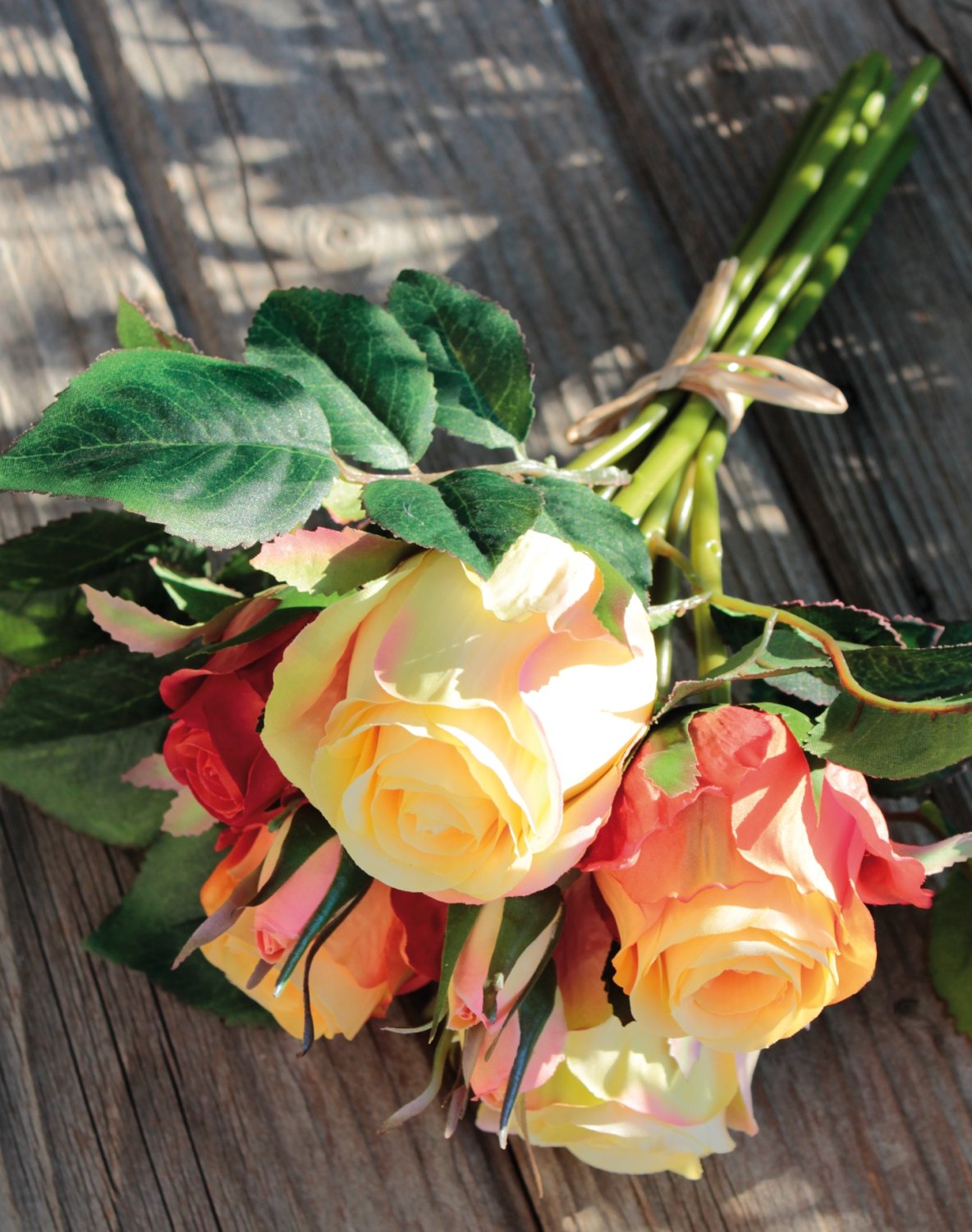 2607 306 a3 Искусственный букет роз, 7-цветков, 28 см, желто-оранжевый H-andreas 