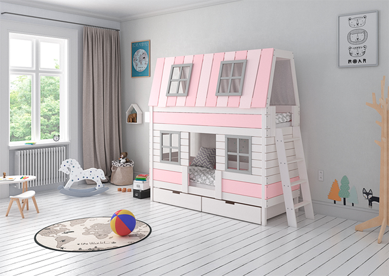 Кровать-домик двухъярусная Home West M 80х160 см белая, розовая ELLIPSE ELLIPSE HOME 351800 Белый;розовый Santreyd  - Вид №1