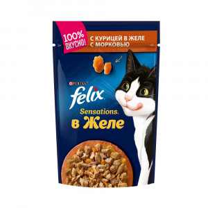 ПР0026300 Корм для кошек Sensations с курицей в желе с морковью, пауч 85 г FELIX