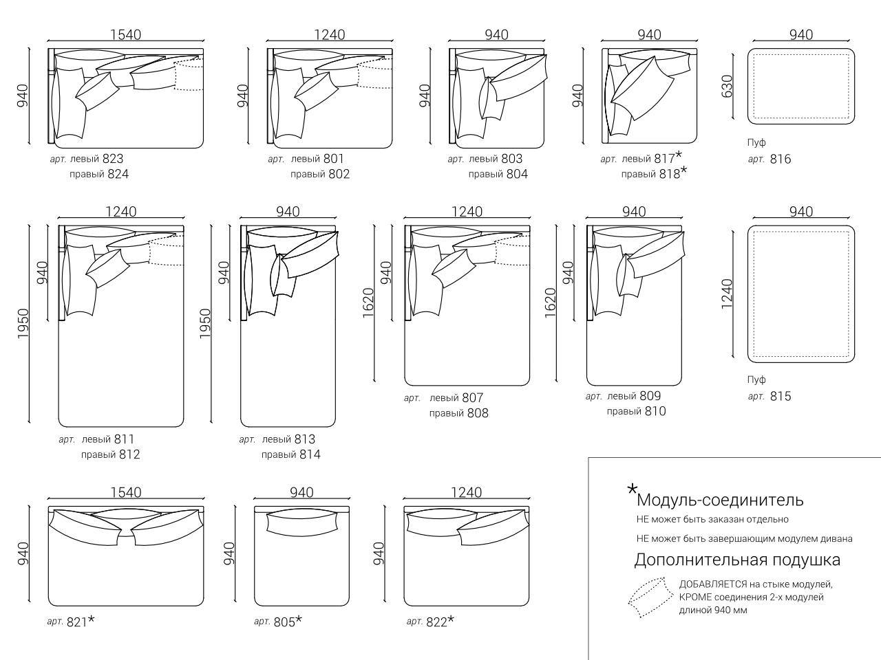 Д248 Ш195 В92 The IDEA Диван SOHO 801/812  - Вид №10
