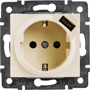 Розетка Lezard Karina с заземлением разъем USB цвет кремовый 84408387 STLM-2114941