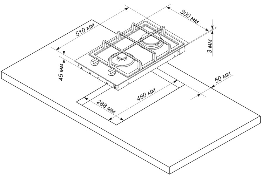 1202538 Газовая варочная поверхность De Luxe TG2_400215F-000 STDN-0042559 - Вид №6