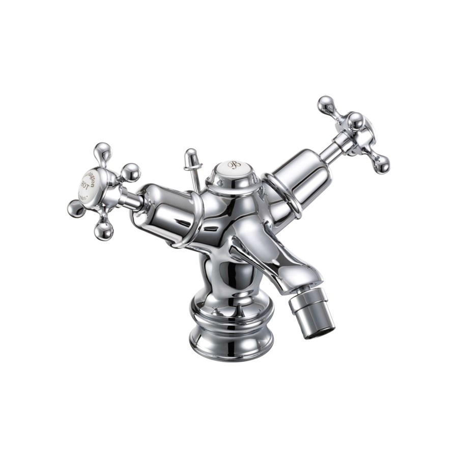 Burlington Смеситель для биде Claremont Regent со сливным клапаном Полный оборот с белым акцентом CLR13  - Вид №1