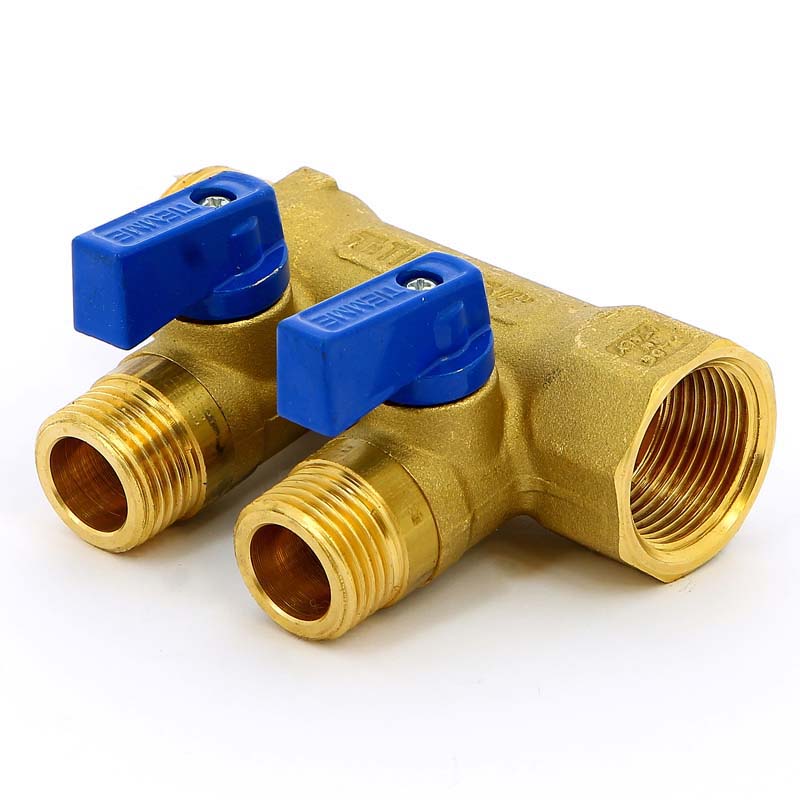 Коллектор НВ 3/4" с кранами с утолщенными стенками TIEMME 2 выхода 1/2"Н 36мм 1820022 - Вид №1