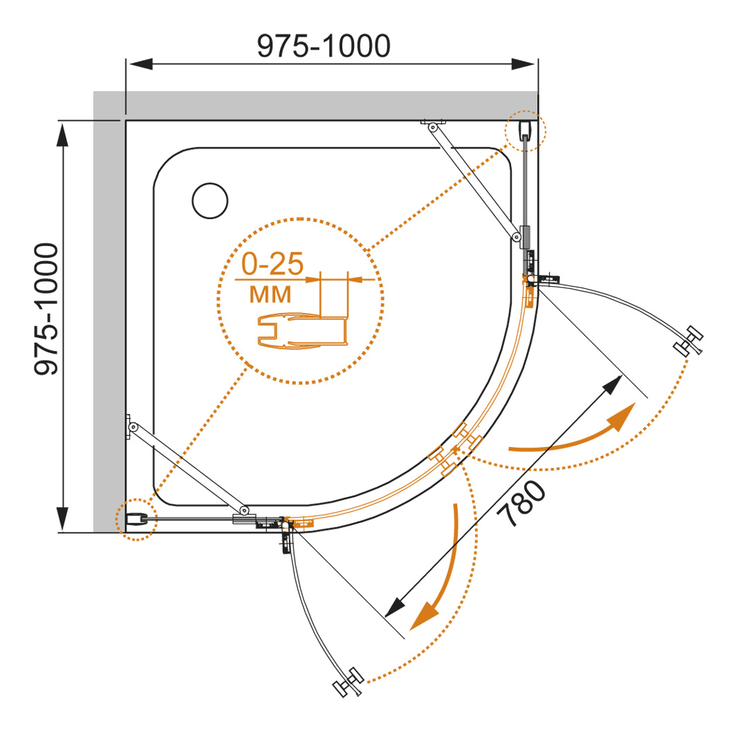 Душевой уголок CEZARES CRYSTAL-S-R-2-100-C-Cr - Вид №1