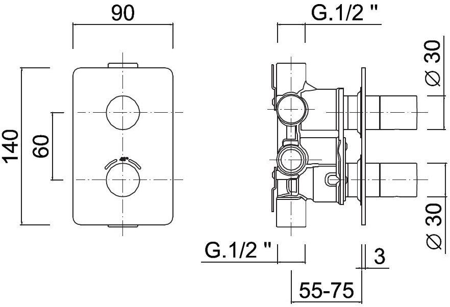 Rubinetteria Giulini Смеситель для душа однорычажный с переключателем и универсальным встроенным ящиком Ego F5762 - Вид №1