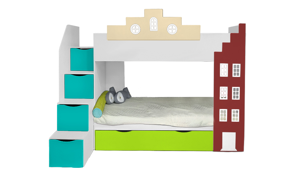 Кровать подростковая двухъярусная с дополнительным спальным местом правая "Амстердам" МАНДАРИН АМСТЕРДАМ 179538 Разноцветный;белый;розовый Santreyd  - Вид №2