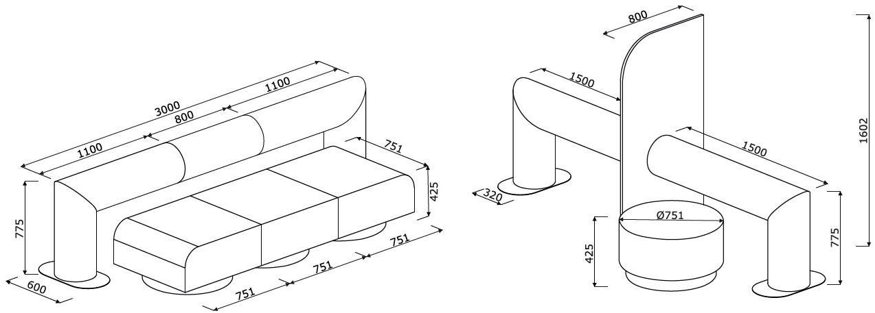 MDD Модульная скамейка из ткани без спинки Roll sun-id-1407757 - Вид №5