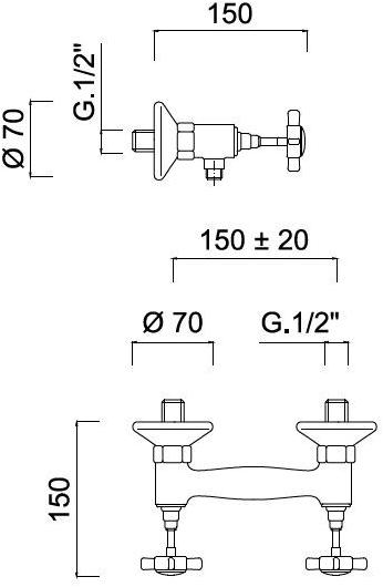 Rubinetteria Giulini Смеситель для душа на 2 отверстия Kensington 3707 - Вид №1