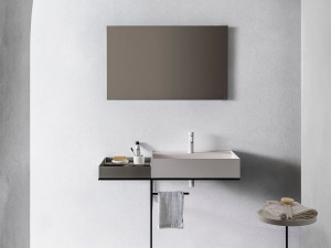 Одинарный прямоугольный умывальник из композитного материала с держателем для полотенец