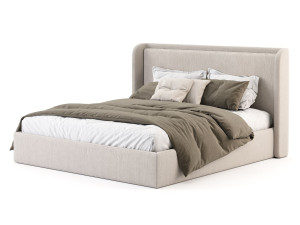 Двуспальная кровать из ткани с мягким изголовьем