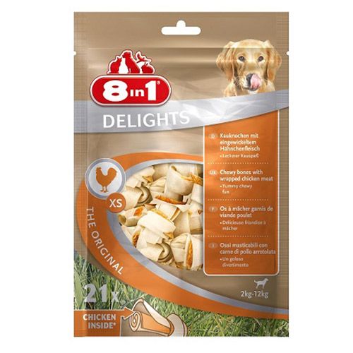 Т0056215 Лакомство для собак DELIGHTS XS Косточки для мелких пород 7,5см (21шт.уп) 8 in 1 8 in 1 Pets 