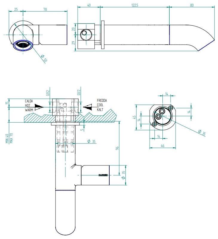 ZAZZERI Смеситель для умывальника настенный на одно отверстие Pop sun-id-1352896 - Вид №3