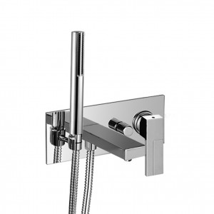 3320SB+3320A  Встраиваемый смеситель для ваннывылет 14 см без ручки автоматический переключатель на 2 потока ручная лейка SUN шланговое подсоединение с держателем для ручной лейки гибкий шланг 150 см ПВХ впуски 1/2'' Звукоизолированные (a) ручка 3349 зака