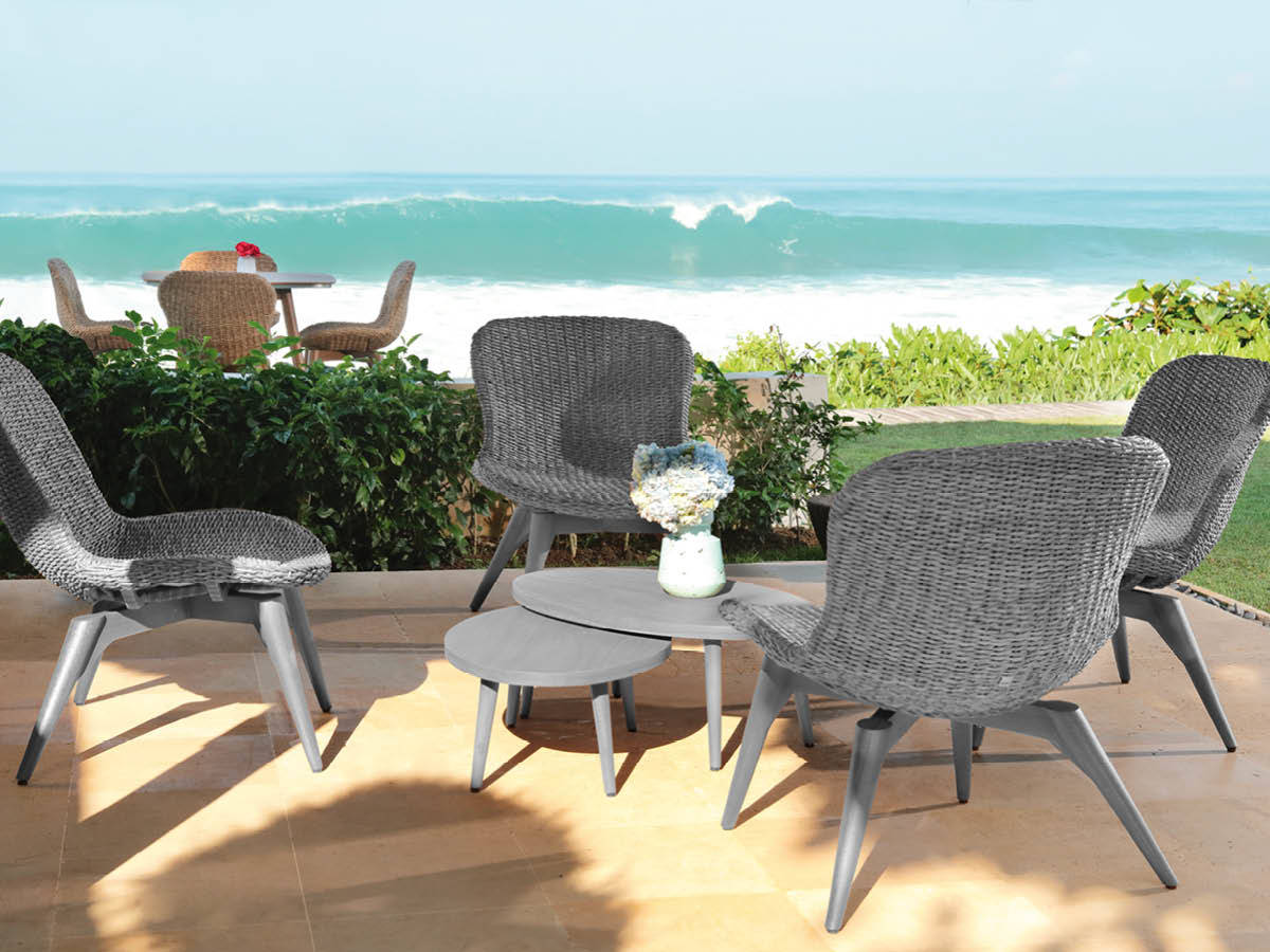 98.00.0714 Комплект для гостиной Orlando twist oyster / stone grey, 6 предм. - включая 4 шезлонга, 1 столик Iconic (2-местный стол) Mbm 