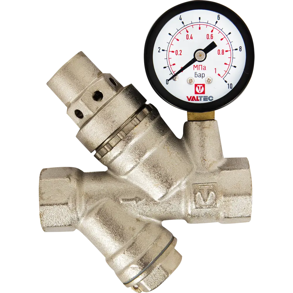Редуктор давления Valtec с манометром 1/2", никелированная латунь VT.082.N.04 82164852 STLM-2085653  - Вид №1