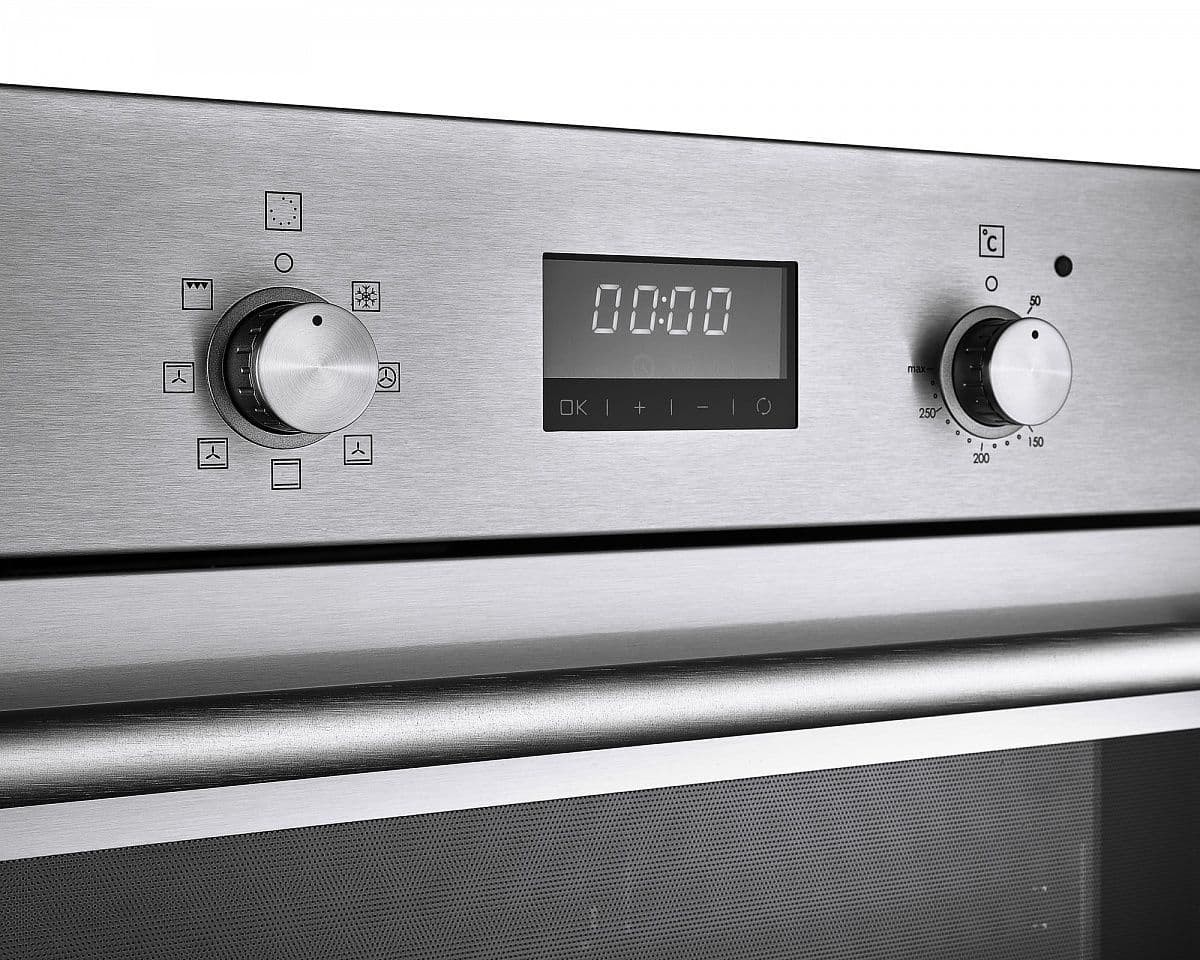 OKB 771 CFX Встраиваемые электрические духовки / crystal, 59.8 х 59.5 x 56 см, 7 режимов нагрева, гриль, дисплей, сенсорное электронное управление, утапливаемые переключатели, телескопические направляющие на одном уровне, таймер, нержавеющая сталь Korting Santreyd  - Вид №1