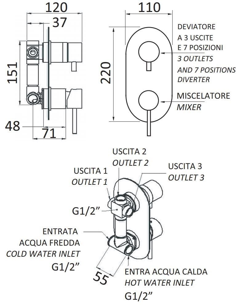 Металлический встраиваемый смеситель для душа Rubinetterie Mariani Ultraminimal ARCH-00048350 - Вид №3