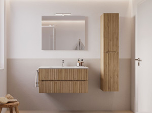 Деревянный подвесной умывальник со встроенным умывальником