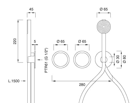 Термостатический смеситель для ванны / душа с 3 отверстиями из нержавеющей стали с ручным душем CEADESIGN GIOTTO ARCH-00094124 - Вид №2