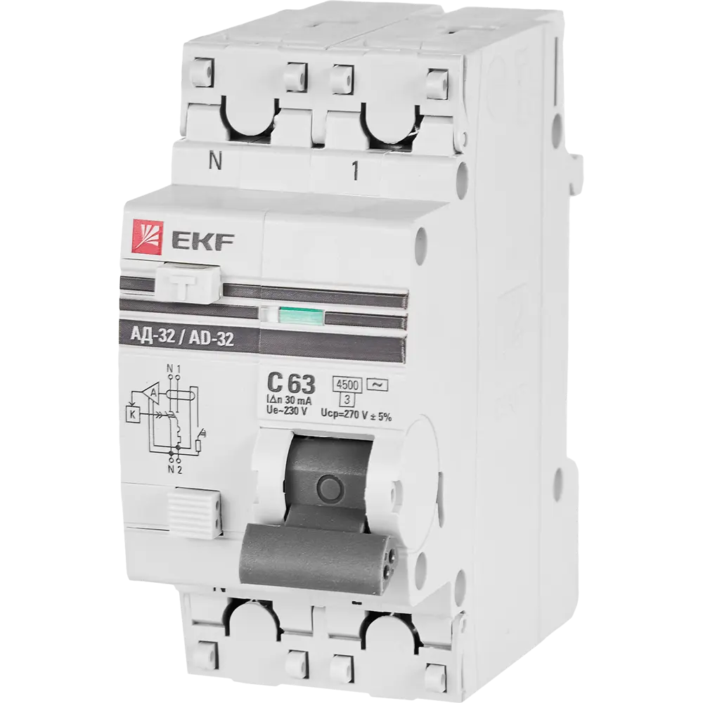 Дифференциальный автомат EKF АД-32 1P N C63 А 30 мА 4.5 кА АС 82421570 STLM-2211293 