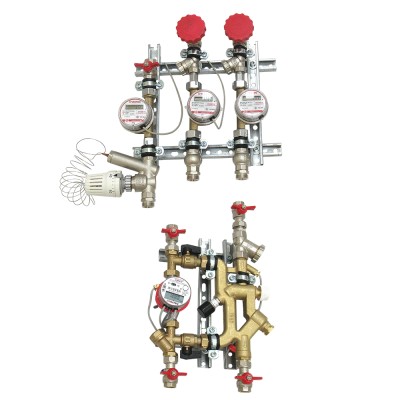 VT.NM.VPR.15.MB.0 Квартирная станция для систем отопления и водоснабжения вертиального размещения с рециркуляцией ГВС и перепускным клапаном Valtec 1,5/1,5 м куб./ч, M-BUS 