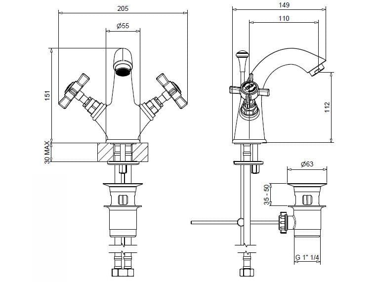 Смеситель для раковины из хромированной латуни Bugnatese PRINCETON ARCH-00100044 - Вид №2