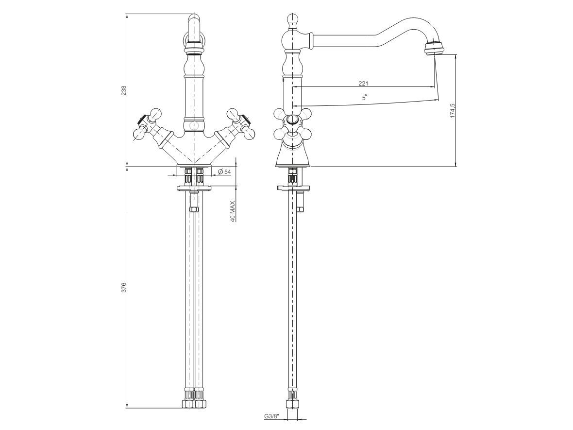 Столешница с одним отверстием кухонный кран с поворотным изливом Rubinetterie Frattini Dedra ARCH-00049791 - Вид №2