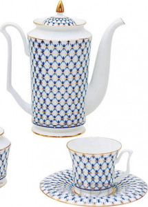 1046672 Императорский фарфоровый завод Сервиз кофейный 6/15 "Кобальтовая сетка" "Юлия" Фарфор костяной