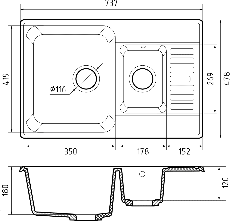 Кухонная мойка Кварц QUARZ S419 GranFest 21К-S419 - Вид №1